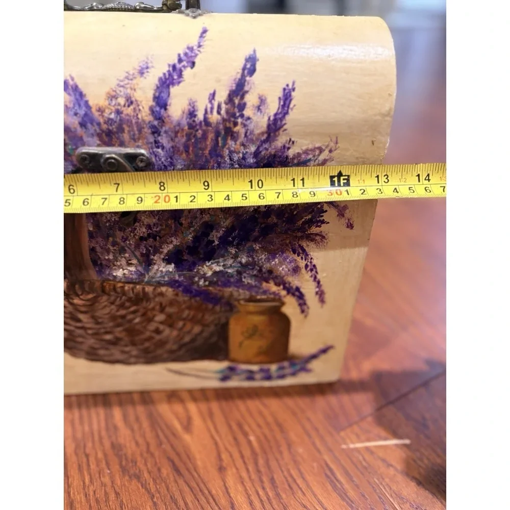 Handpainted CottageCore Storage Box Lavender Floral Metal hardware